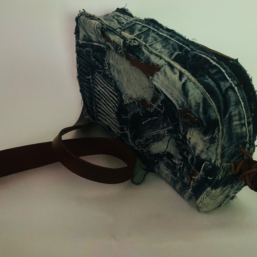 Denim Patchwork Crossbody With Brown Leather Strap - image 3
